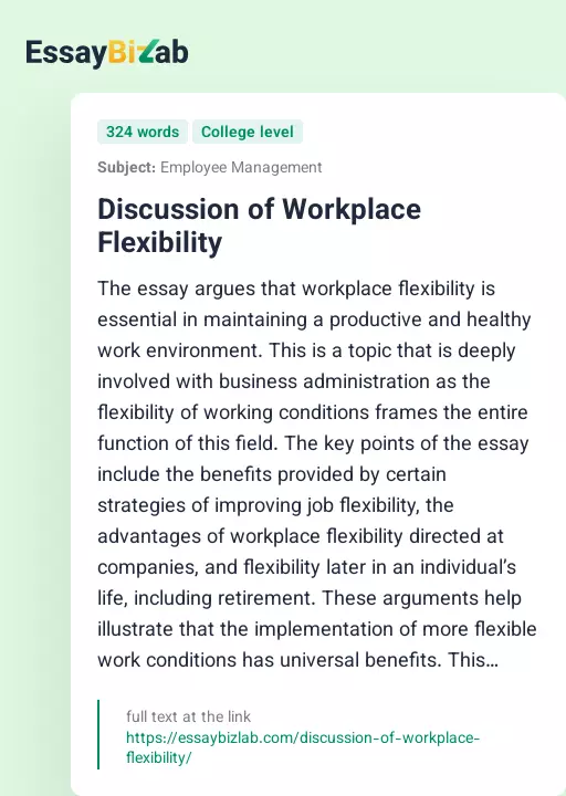 Discussion of Workplace Flexibility - Essay Preview