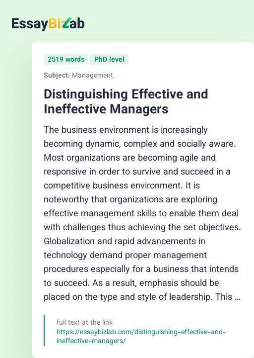 Distinguishing Effective and Ineffective Managers - Essay Preview