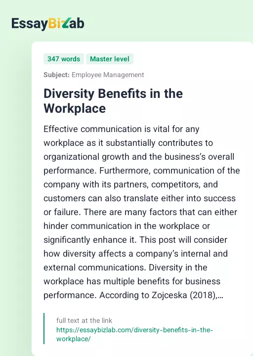 Diversity Benefits in the Workplace - Essay Preview