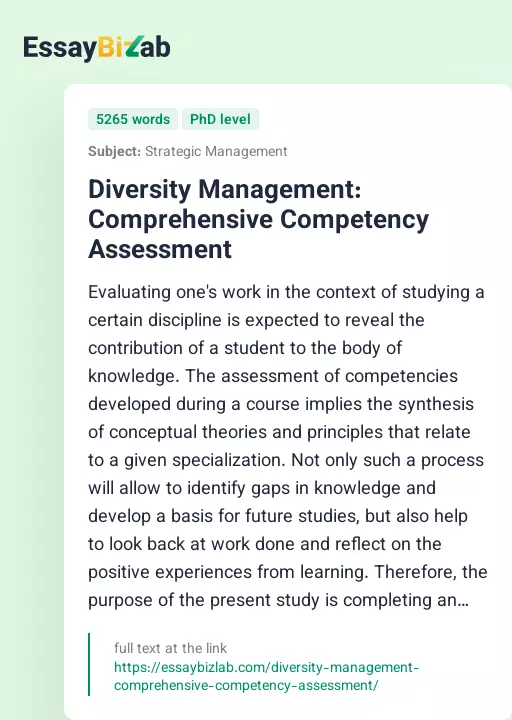 Diversity Management: Comprehensive Competency Assessment - Essay Preview
