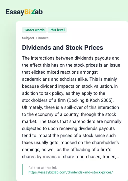 Dividends and Stock Prices - Essay Preview