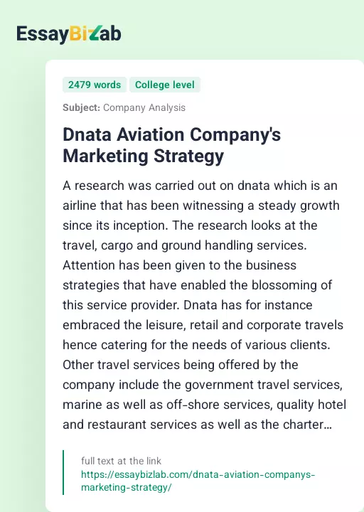 Dnata Aviation Company's Marketing Strategy - Essay Preview
