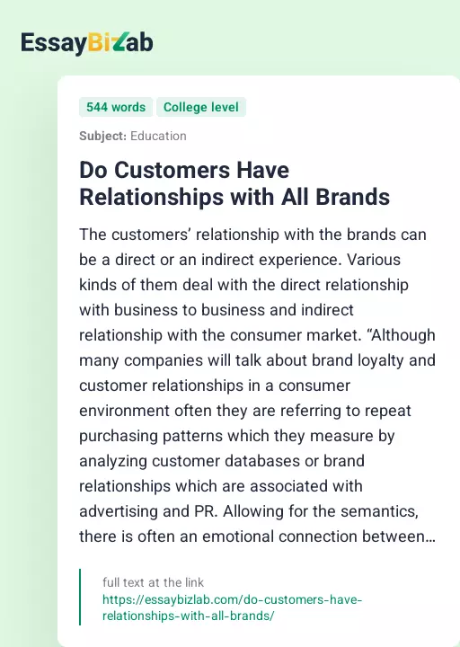 Do Customers Have Relationships with All Brands - Essay Preview