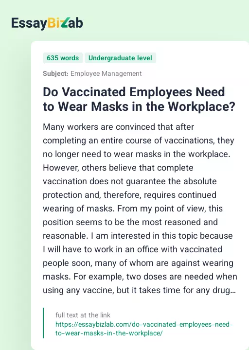 Do Vaccinated Employees Need to Wear Masks in the Workplace? - Essay Preview