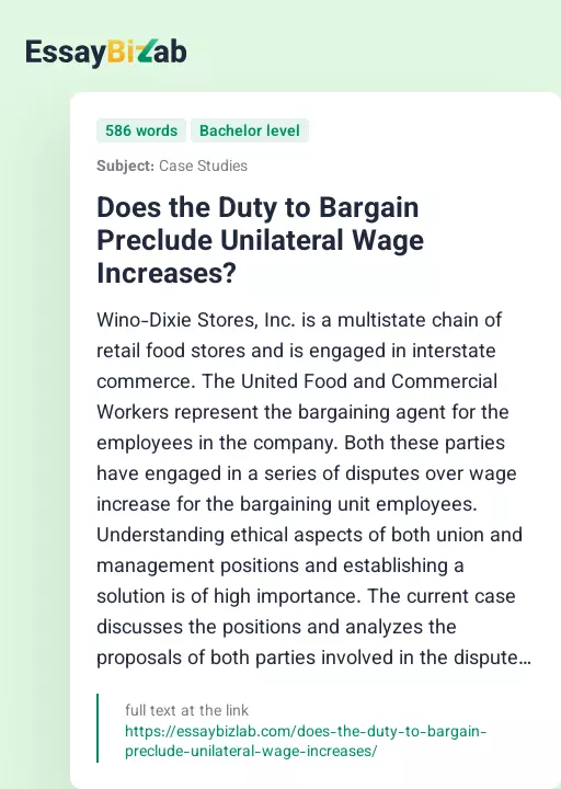 Does the Duty to Bargain Preclude Unilateral Wage Increases? - Essay Preview