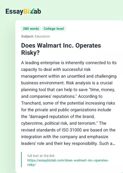Does Walmart Inc. Operates Risky? - Essay Preview