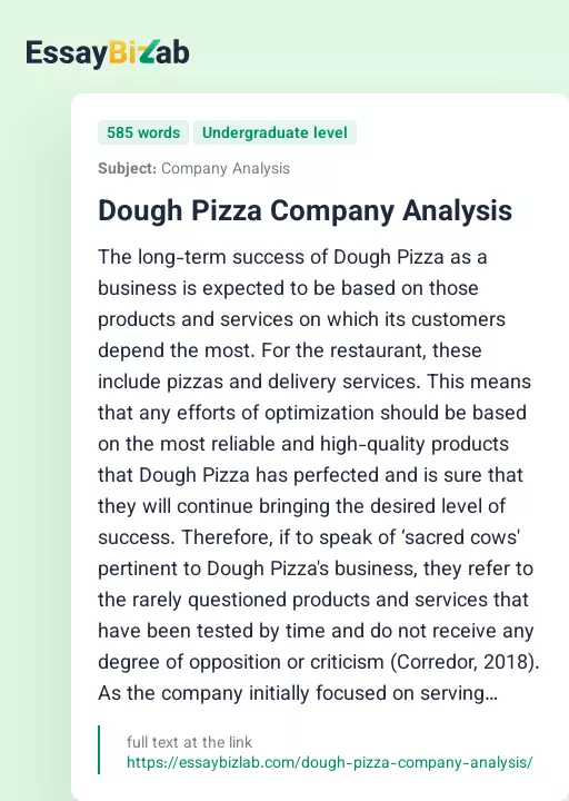 Dough Pizza Company Analysis - Essay Preview
