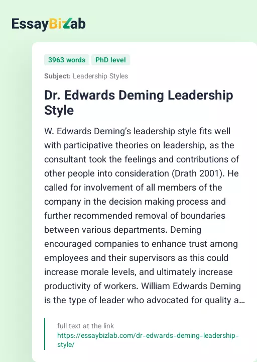 Dr. Edwards Deming Leadership Style - Essay Preview