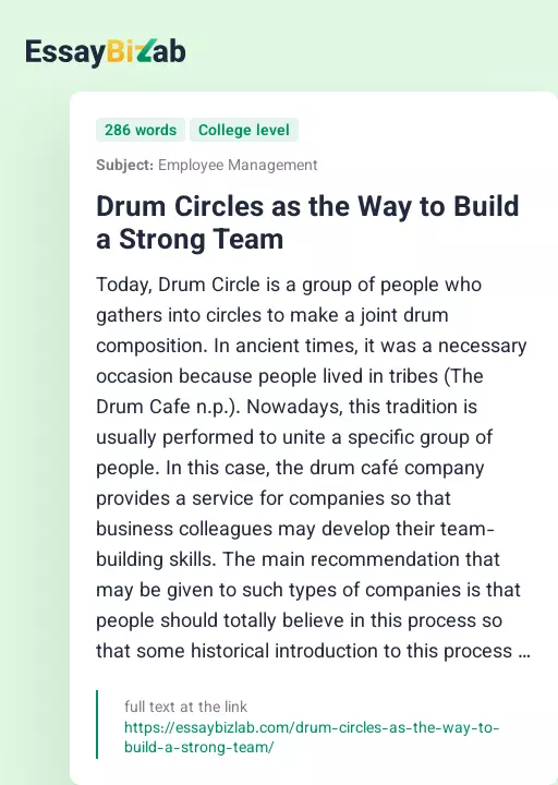Drum Circles as the Way to Build a Strong Team - Essay Preview