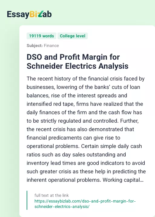 DSO and Profit Margin for Schneider Electrics Analysis - Essay Preview