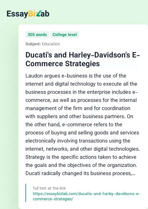 Ducati's and Harley-Davidson's E-Commerce Strategies - Essay Preview