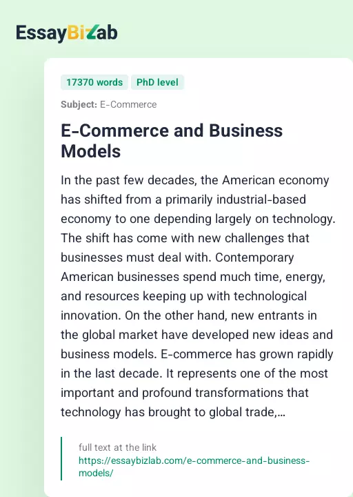E-Commerce and Business Models - Essay Preview