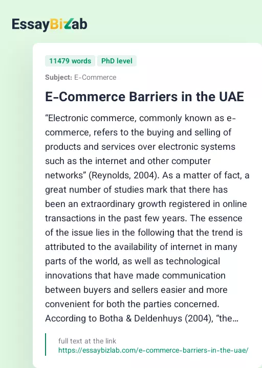 E-Commerce Barriers in the UAE - Essay Preview