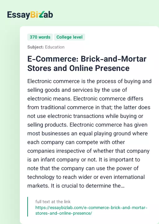 E-Commerce: Brick-and-Mortar Stores and Online Presence - Essay Preview