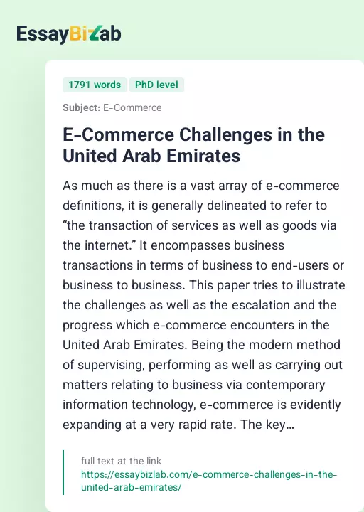 E-Commerce Challenges in the United Arab Emirates - Essay Preview