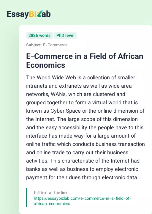 E-Commerce in a Field of African Economics - Essay Preview