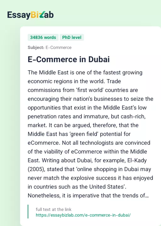 E-Commerce in Dubai - Essay Preview