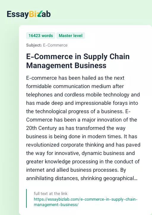 E-Commerce in Supply Chain Management Business - Essay Preview