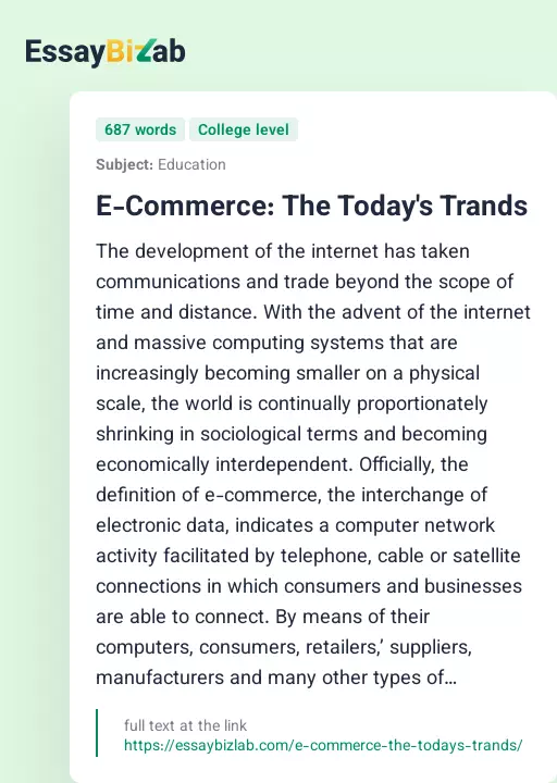 E-Commerce: The Today's Trands - Essay Preview