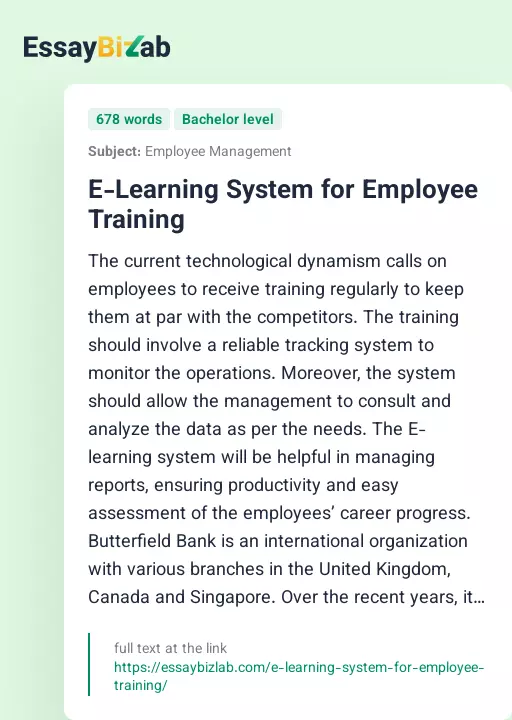 E-Learning System for Employee Training - Essay Preview