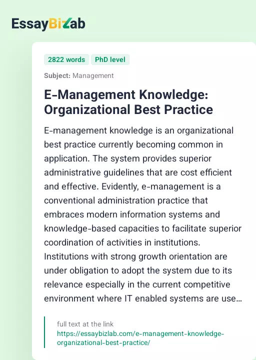 E-Management Knowledge: Organizational Best Practice - Essay Preview
