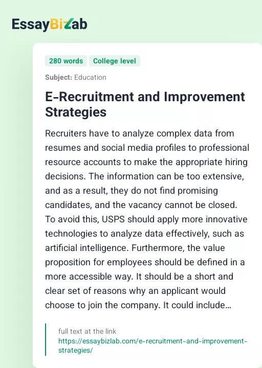 E-Recruitment and Improvement Strategies - Essay Preview