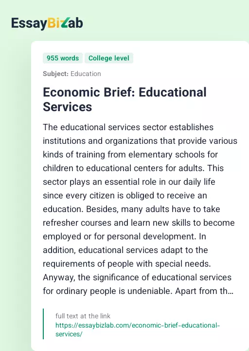 Economic Brief: Educational Services - Essay Preview