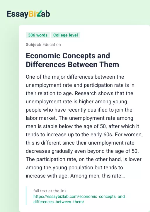 Economic Concepts and Differences Between Them - Essay Preview