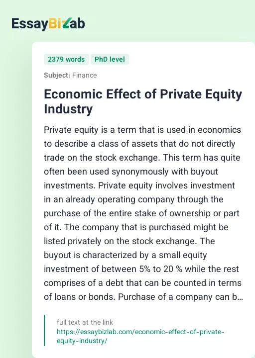 Economic Effect of Private Equity Industry - Essay Preview