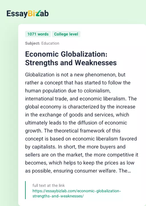 Economic Globalization: Strengths and Weaknesses - Essay Preview