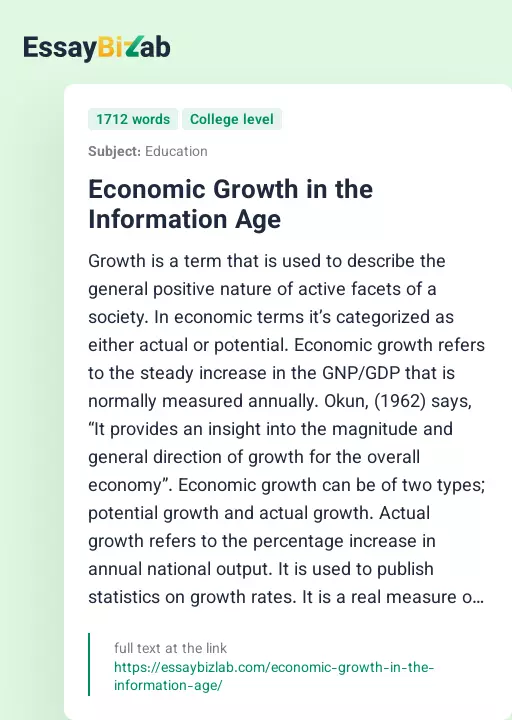 Economic Growth in the Information Age - Essay Preview