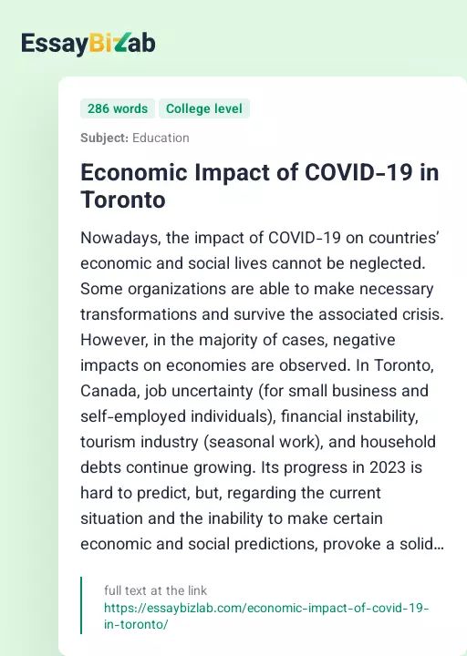 Economic Impact of COVID-19 in Toronto - Essay Preview