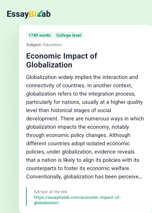 Economic Impact of Globalization - Essay Preview