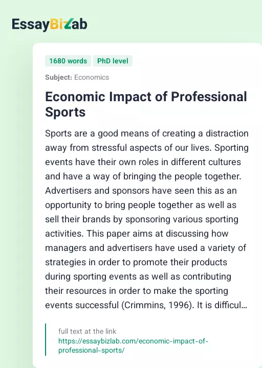Economic Impact of Professional Sports - Essay Preview