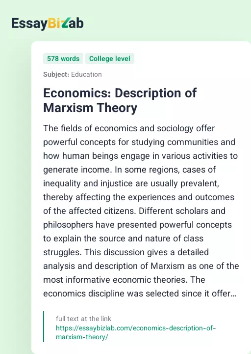 Economics: Description of Marxism Theory - Essay Preview