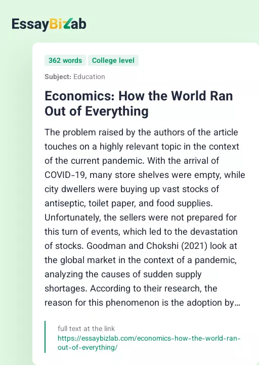 Economics: How the World Ran Out of Everything - Essay Preview