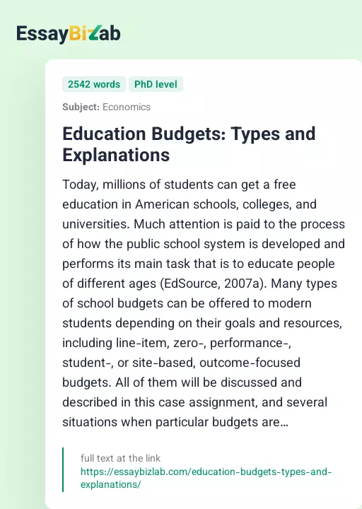Education Budgets: Types and Explanations - Essay Preview