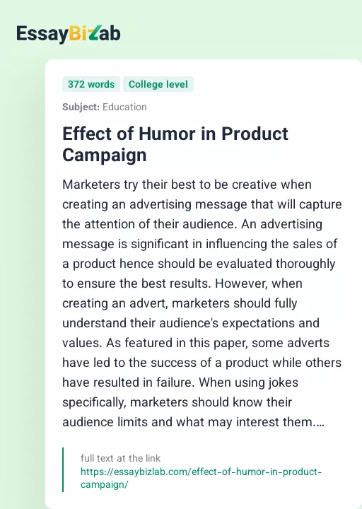 Effect of Humor in Product Campaign - Essay Preview