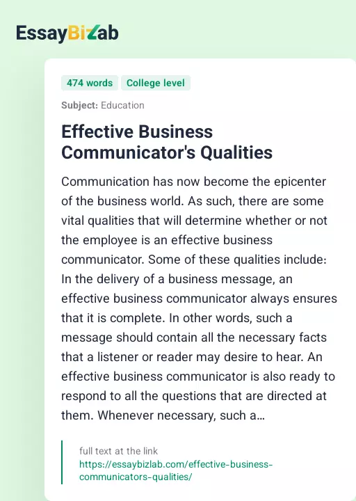 Effective Business Communicator's Qualities - Essay Preview