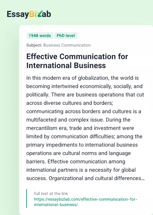 Effective Communication for International Business - Essay Preview