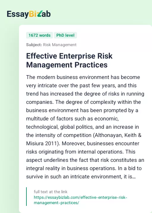 Effective Enterprise Risk Management Practices - Essay Preview