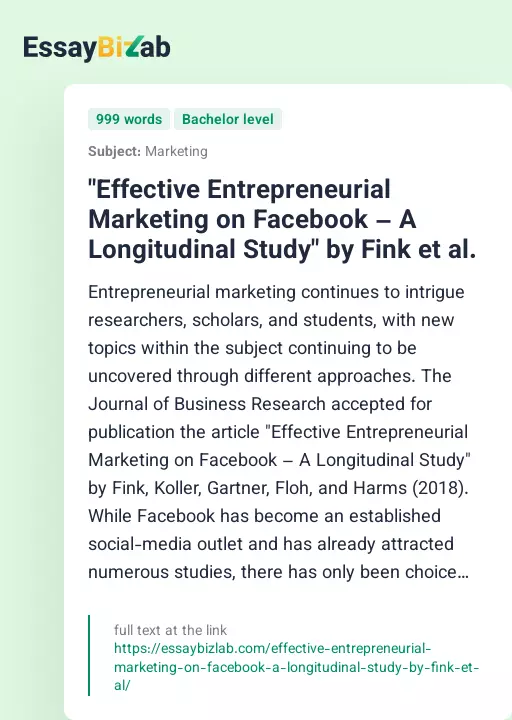 "Effective Entrepreneurial Marketing on Facebook – A Longitudinal Study" by Fink et al. - Essay Preview
