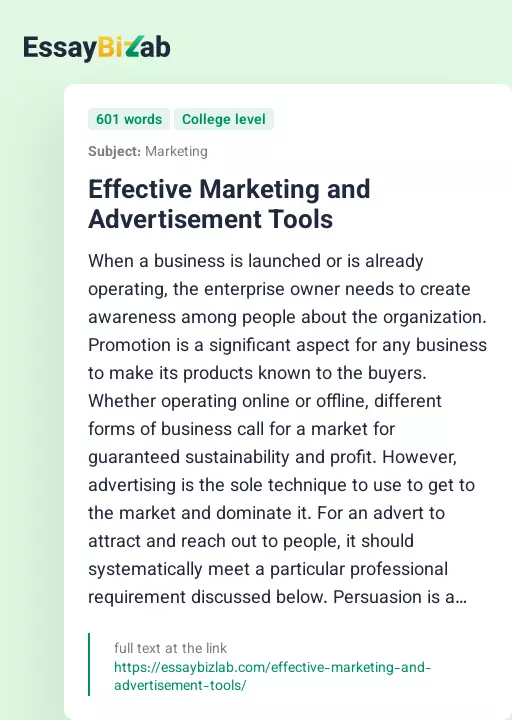Effective Marketing and Advertisement Tools - Essay Preview