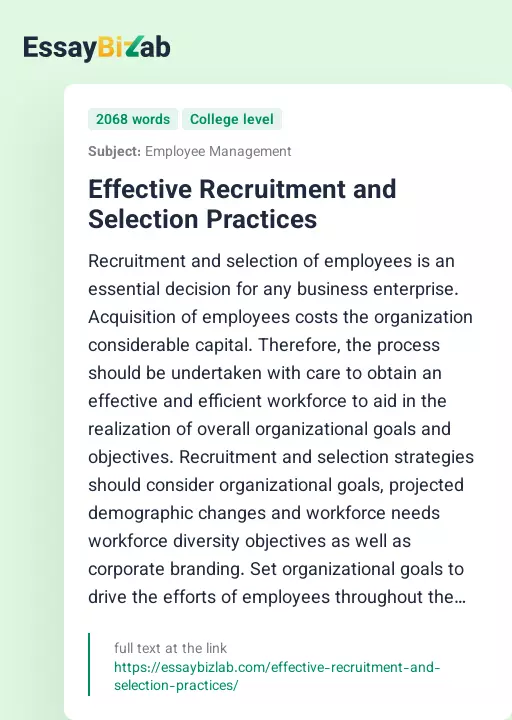 Effective Recruitment and Selection Practices - Essay Preview