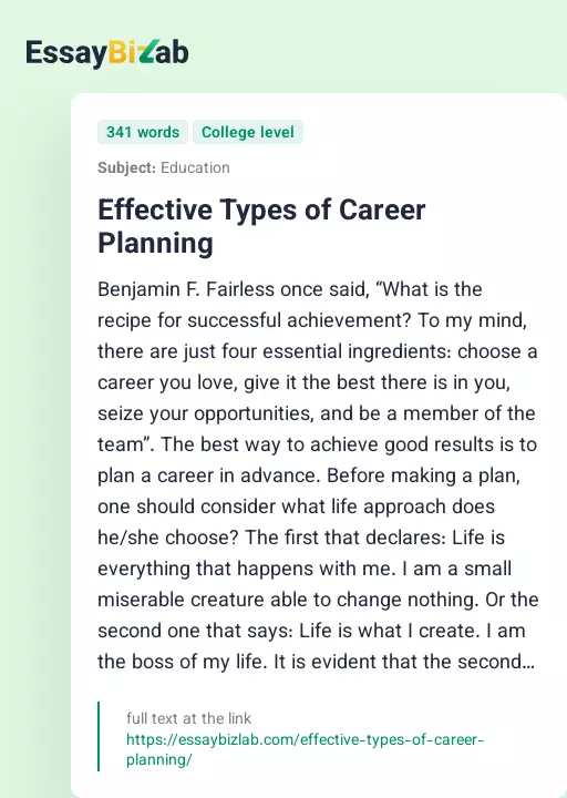 Effective Types of Career Planning - Essay Preview