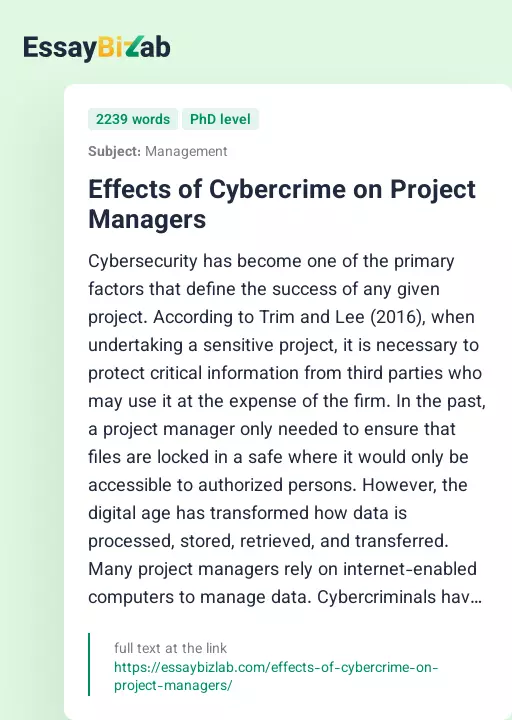 Effects of Cybercrime on Project Managers - Essay Preview