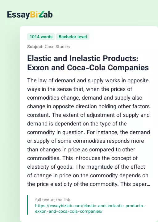 Elastic and Inelastic Products: Exxon and Coca-Cola Companies - Essay Preview