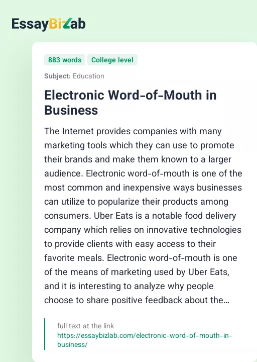 Electronic Word-of-Mouth in Business - Essay Preview