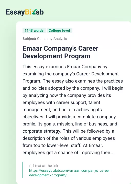 Emaar Company's Career Development Program - Essay Preview