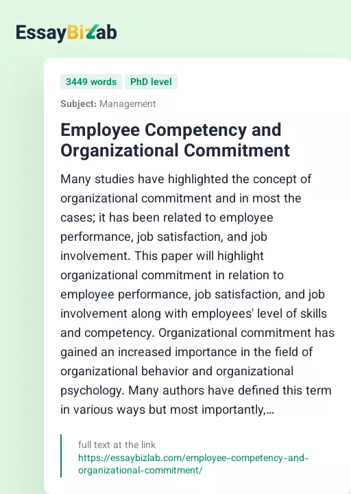 Employee Competency and Organizational Commitment - Essay Preview